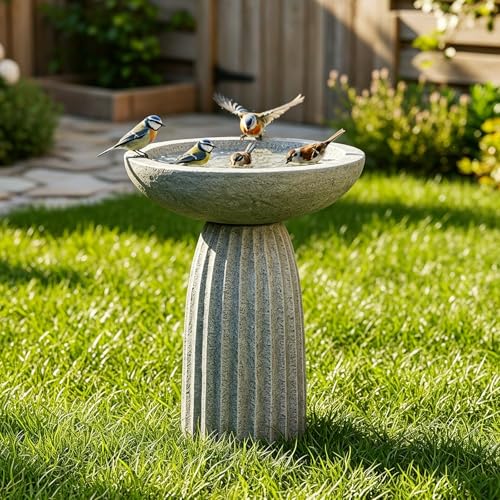 24.4" Pedestal Bird Bath for Outdoor (Concrete Gray)
