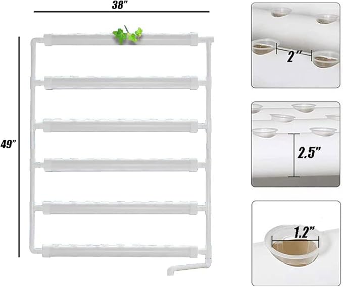PVC Hydroponics Growing System 54 Plant Sites 6 Pipes Hydroponic Grow Kit Garden System Vegetable Tool with Pump