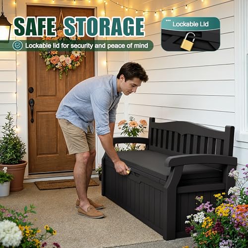 80 Gallon Storage Bench with Cushion (Black / 80 Gallon with Cushion)