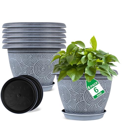 6 Inch Flower Pots Planters for Indoor Outdoor Plants (Blue / 6 inch-6 pack)