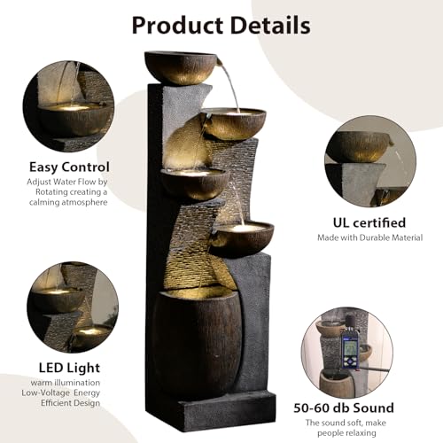 Patio Water Fountain Outdoor 51.6 Inch Tall 5 (Dark Gray-51.6''h)