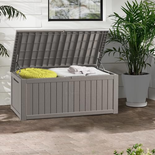 300 Gallon Deck Boxes Outdoor Waterproof (Light Brown / 300 GAL)