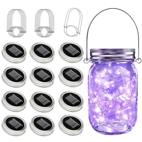 Solar Mason Jar Lid Lights 12 Pack Purple 30 LED Outdoor Decor (Purple)
