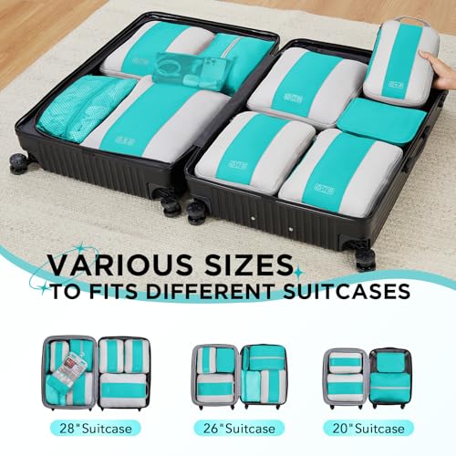 10 Set Compression Packing Cubes for Travel Essentials (Blue Green)