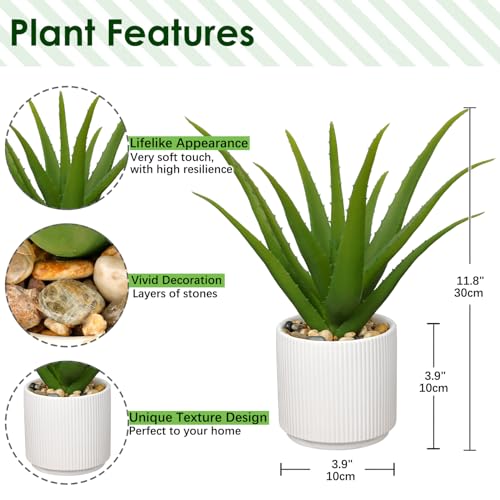 Artificial Succulent Aloe Plants 12 Inch Faux Succulents with Ceramic Pot Fake Aloe Potted Plant for Home Indoor Bathroom Table Bedroom Shelf Office Decor (Green Aloe-13")