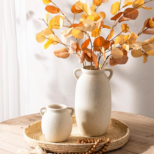 Ceramic Flower Small Vase 6 inch Farmhouse Rustic Vase Decorative Pottery Terracotta Vases for Home Decor Table Mantle Fireplace Living Room Bathroom Wedding Centerpiece (S-antique Off White)