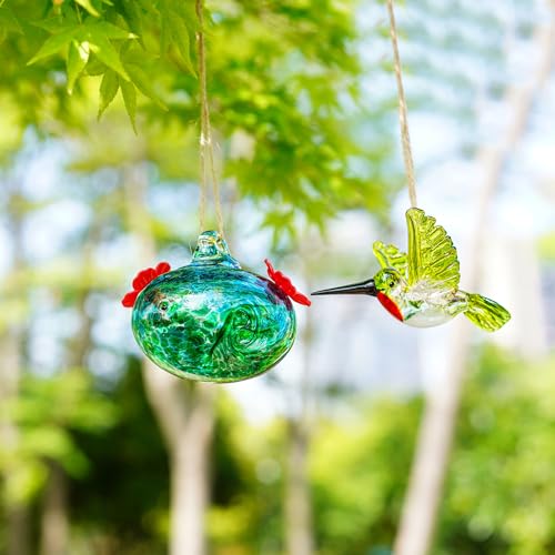3in Blown Glass Hummingbird Feeders for Outdoors with 2 Feeding Ports