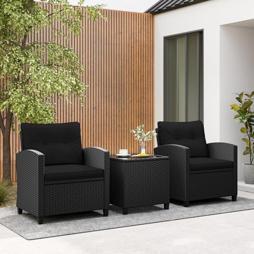 3 Piece Patio Furniture Set (Black-black)