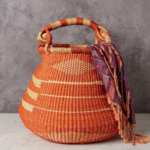 Orange Bolga African Basket for Boho Decor
