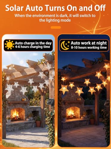 Twinkle Solar Star String Lights Outdoor Waterproof 39FT (Orange)