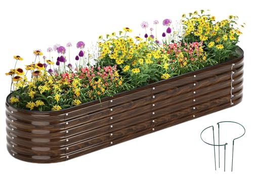 Galvanized Metal Planter Round Raised Garden Bed Kit for Gardening Outdoor Garden Box Raised Flower Bed 1PC Wooden Color 8X2X1FT (Brown / 8x2x1FT（1pcs）)