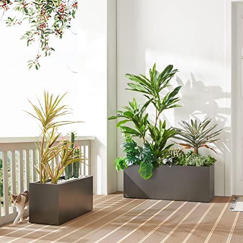38Lx15Wx15H Rectangular Metallic Planter Box for Outdoor Indoor Plants (Gray)