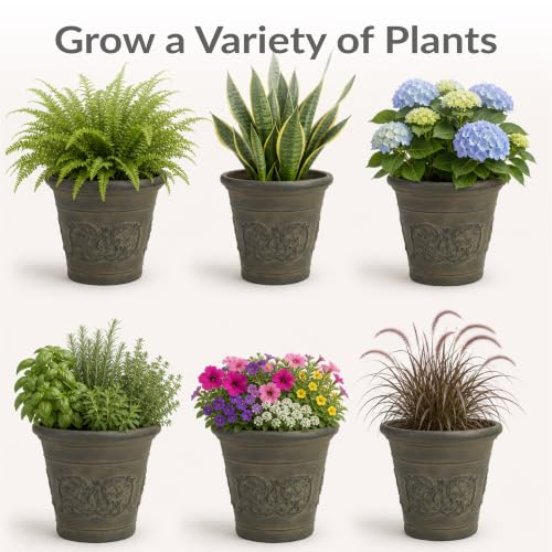 Sunnydaze Arabella 16'' Plastic Planter Pot for Plants (Sable / 16 in)