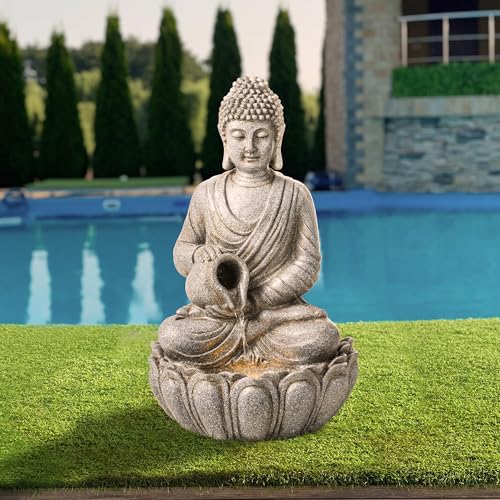 Buddha Fountain Outdoor 20.5" H (Concrete Buddha W/Lotus Basin / 20.5"H)
