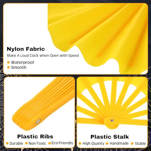 4 Packs Large Folding Hand Fans (Vivid Yellow)