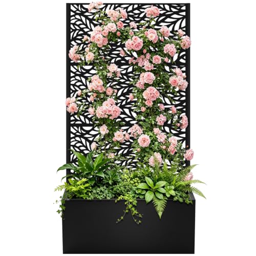 47"x24"x12" Metal Planter Box with Trellis (Black Leaf-shaped / 47"x24"x12")