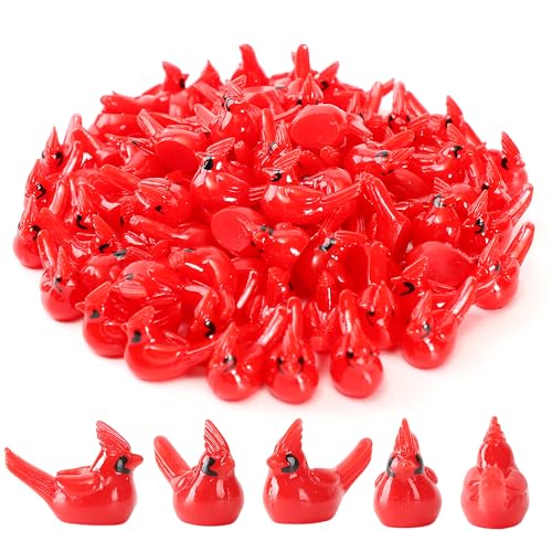 40 Pcs Mini Resin Red Cardinal Birds Christmas Tree Ornaments Bulk Tiny Animals Figurines for DIY Craft Supplies Mini Garden Decor Party Cake Toppers Dollhouses Xmas Gift (Red Birds / 40 PCS)