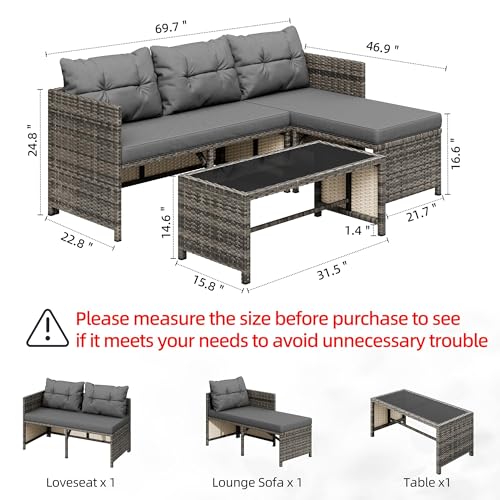 3 Pieces Outdoor Patio Furniture Set (Dark Gray)