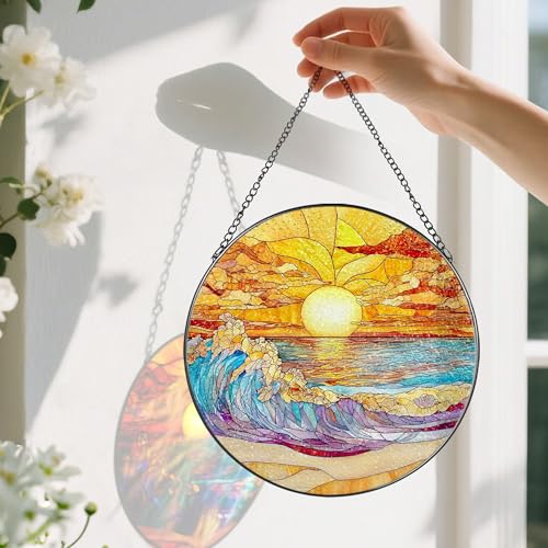 8 Inch Stained Glass Ornament (Sea Wave B)
