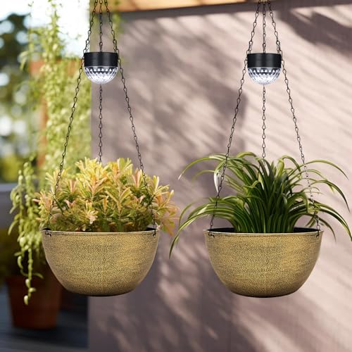 2 Packs Solar Hanging Basket Planters for Plants Outdoor (Copper)
