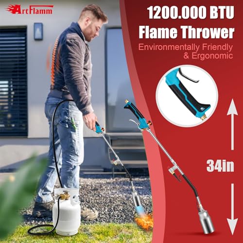 Portable Propane Torch Weed Burner Kit with Storage Bag (Blue Handle)