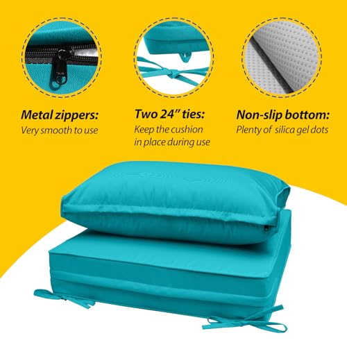 Outdoor Chair Cushions (Turquoise Blue / 23.5"x25.5"x5" / 23.5"x13.5")