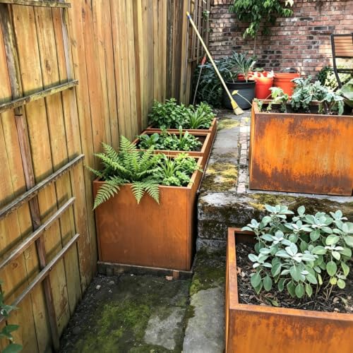 Corten Steel Planter Box Outdoor Planter Metal Square 20 Inch Large Steel Planter Box Rustic Cube Patina Tall Plant for Commercial Residential Plants Patio Yard Garden