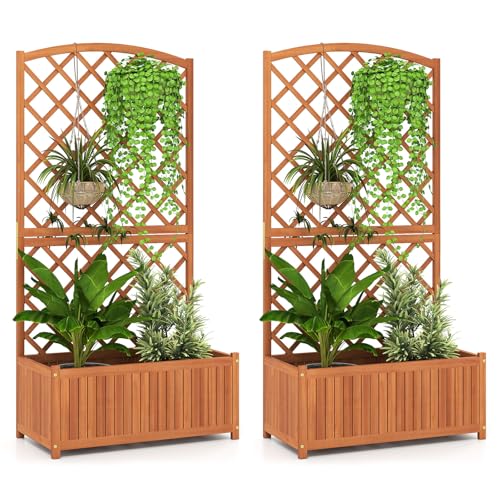 Solid Acacia Wood Planter Box with Trellis (Orange / 32"Lx16"Wx63"H)