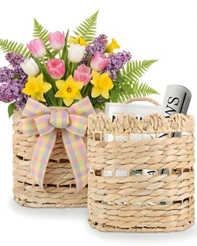 Handwoven Wall Hanging Basket for Front Door (Short Cylindrical)