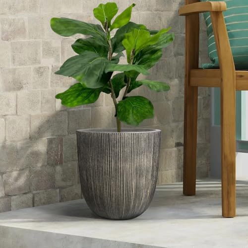12.4"H Tall Tapered Ribbed Plastic Plant Pot with Drainage Hole & Plug (Vintage Black / 12.4in)