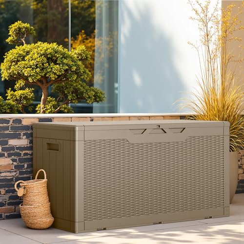 Outdoor Storage Box 100 Gallon Storage Bin with Lid for Patio Furniture (Light Coffee / 100 Gallon)