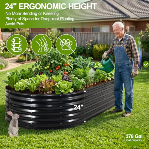 24" Tall Galvanized Raised Garden Bed Outdoor (Gray / 8×4×2ft (1 Pack))