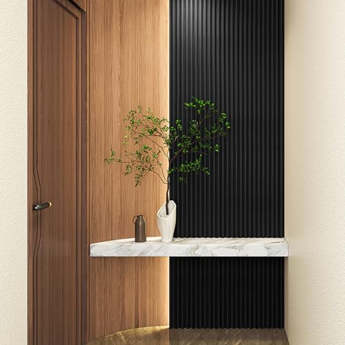 108 x 5.7 Inch Fluted Wood Wall Paneling for Home Decor (8Pcs-108 x 5.7 Inch / Beaded Black)
