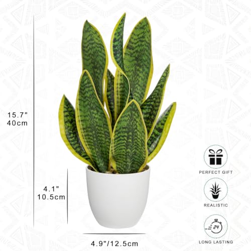 16" Artificial Snake Plant Potted Faux Sansevieria Plants Decor (Green-16" Style 1)