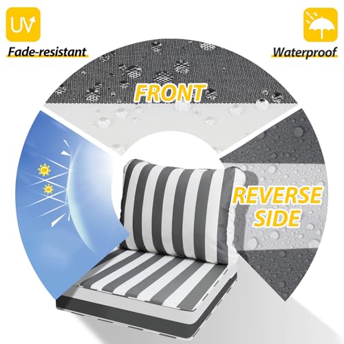 Outdoor Chair Cushions (Gray Cabana Stripe / 24"x24"x5" / 24"x19")