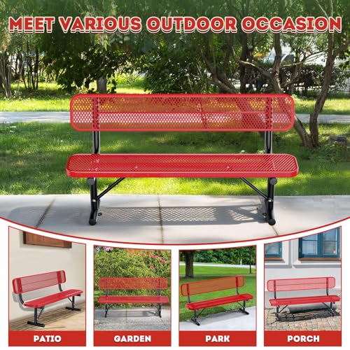 6Ft Heavy Duty Park Bench with Back Portable Frame