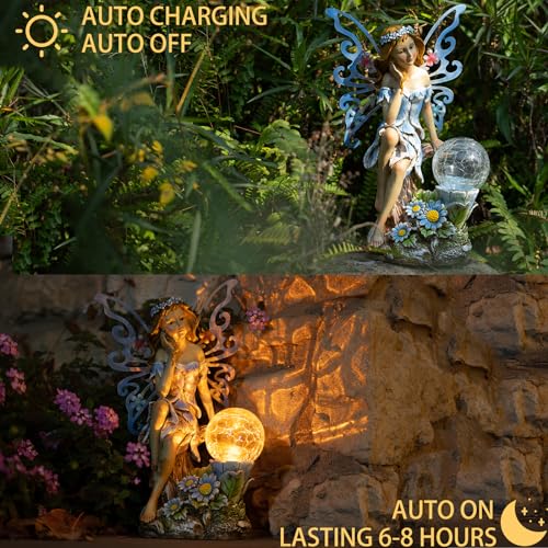 Garden Fairy Statues Solar Outdoor Decor (Blue)