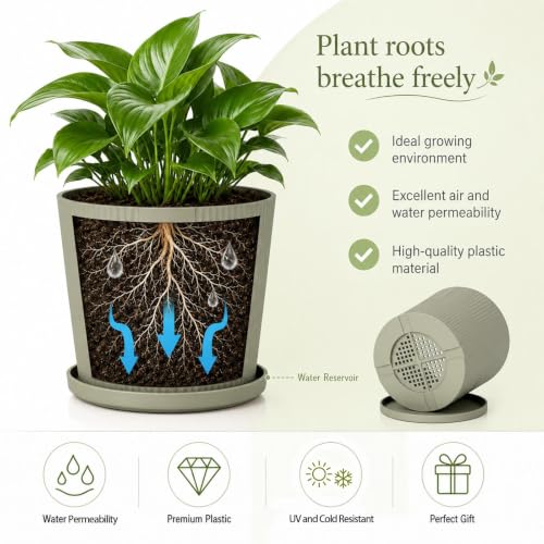5 Pack Plant Pots Indoor (Brownish Green / 4.8''+5.5''+6''+6.5''+7'')