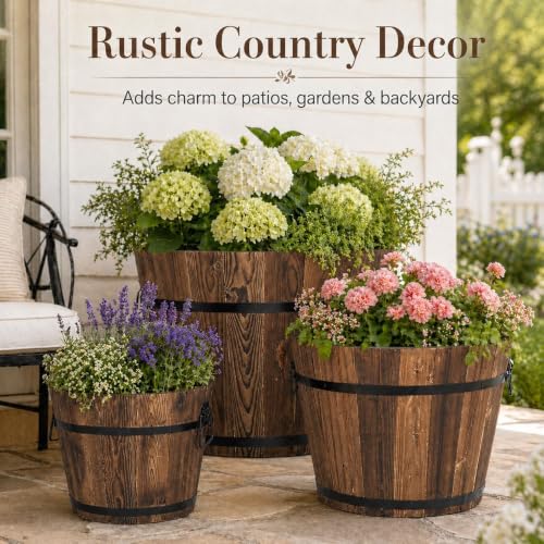 3 Pcs Whiskey Barrel Planters (Brown / Whiskey Barrel)