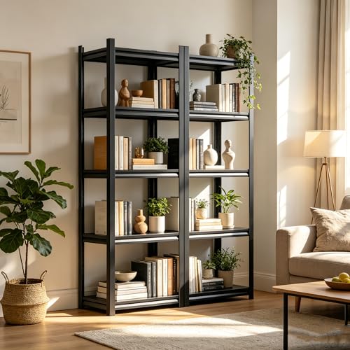 Book Shelf, 5-Tier Metal Bookshelf, Heavy Duty Steel Bookcases, Large Storage Capacity Adjustable Tall Industrial Bookshelf for Living Room, Bedroom and Library, Black (5-Tier 72''Hx32''Wx16''D) (5-Tier 72''Hx32''Wx16''D)