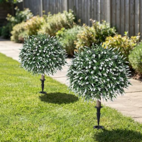 26'' Artificial Topiary Boxwood Ball Trees with Lavender White (Lavender White)
