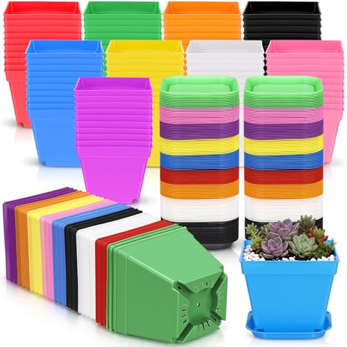 100 Pcs 4 Inch Small Plants Pot Bulk Flower Pots (Fashion Color)