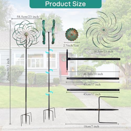 Large Wind Spinners Outdoor Waterproof Metal Wind Sculptures & Spinners for Garden Patio Lawn Decor Artistic Gift (23" Dia(Light Green))