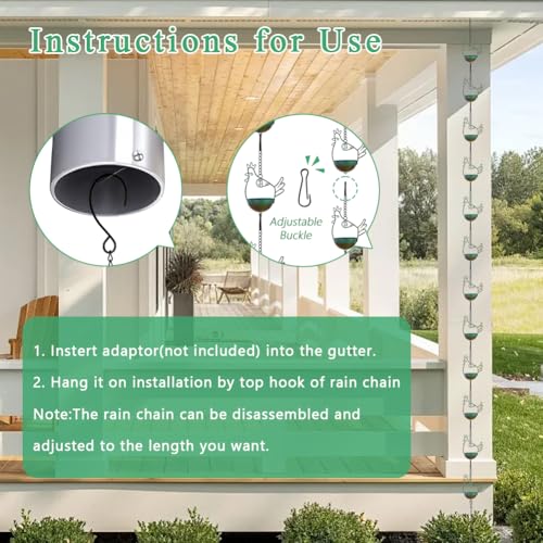 10.6FT Rain Chains for Gutter with 12 Cups (Chicken)