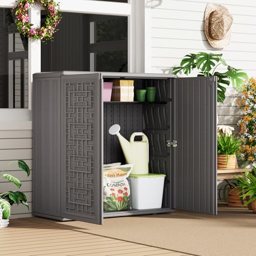 Indoor Outdoor Storage Cabinet with Doors and Shelf (Gray)