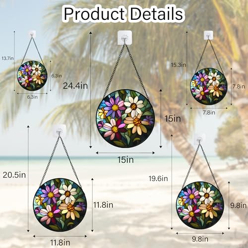 Colorful Garden Flowers Stained Glass Window Hanging Suncatcher Gifts 12" (Purple / 11.8x11.8 IN)
