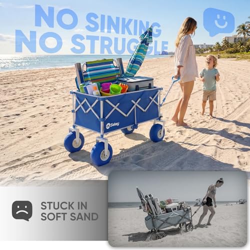 Heavy Duty Beach Wagon with 9" Big Sand (Blue&white)