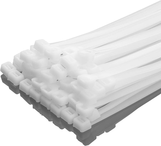 XINGO 14 Inch White Zip Ties Heavy Duty 100 Pack, 120 LBS Tensile Strength, Premium Nylon Cable Wire Ties, Self-locking Plastic Ties for Indoor and Outdoor Use