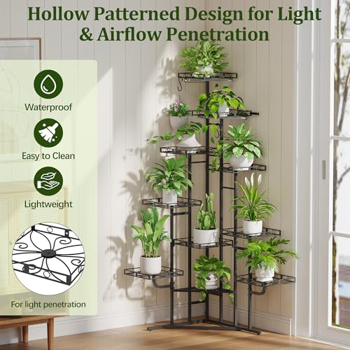 Plant Stand Indoor with Grow Lights (Black / 10-Tier with grow light)