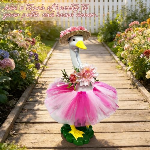 Porch Goose Outfits Statue Outdoor Decor (flower hat goose)